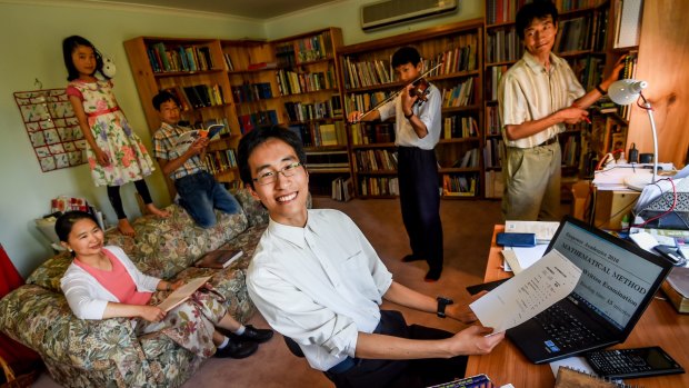 Stephen Zhang at home with his family. 