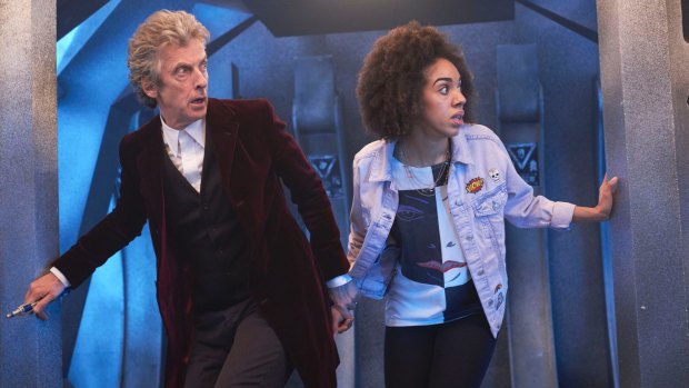 Doctor Who (Peter Capaldi) and Bill (Pearl Mackie).