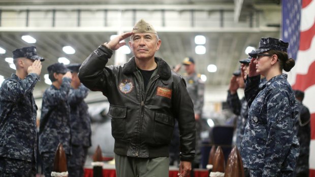 US Navy Admiral Harry Harris aboard the USS Bonhomme Richard off the coast of Sydney in June during a joint military exercise between the United States and Australia. 
