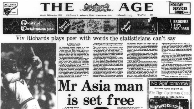 Viv Richards is front page news after his 208 in 1984.