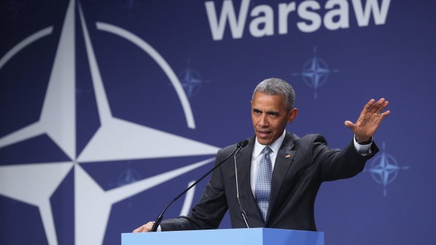 US President Barack Obama speaks to the media at the conclusion of the Warsaw NATO Summit.
