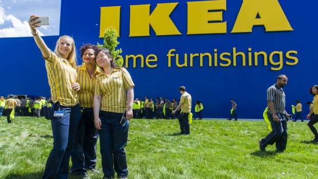 Ikea staff outside the new Canberra shop last week.