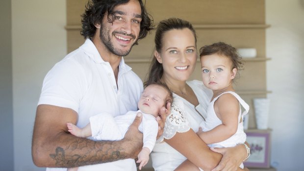 Happy families: Thurston pictured with his partner Samantha Lynch and his daughters Charlie and Frankie.