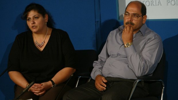 Elia Abdelmessih's god-daughter Susan and her husband Seif at a press conference following his murder.