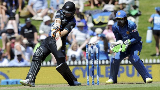 New Zealand's Kane Williamson drives during his knock of 59.