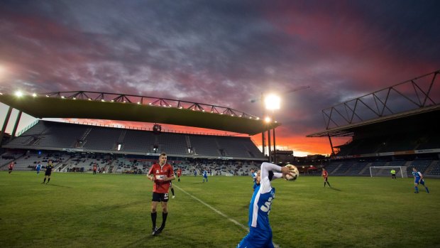 Strong base: The Wollongong Wolves playing Sydney Olympic at WIN stadium in May. The Wolves want back into the big time.