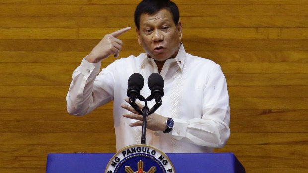 Philippine President Rodrigo Duterte makes his second state of the nation address at the nation's parliament in Quezon City.