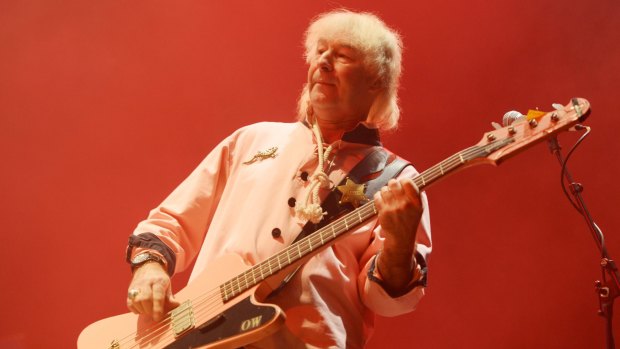 Mott The Hoople bass player Peter Overend Watts performs at the O2 Arena, 2013.