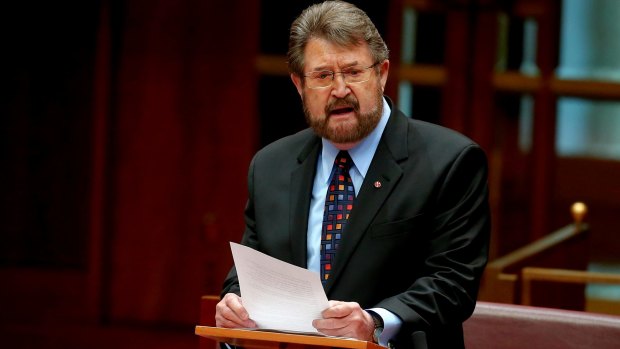 Senator Derryn Hinch delivers his first speech in the Senate at Parliament House in Canberra.