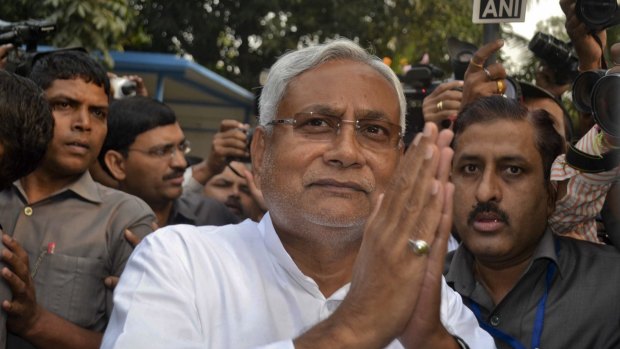 Bihar Chief Minister Nitish Kumar greets supporters after victory in the Bihar state elections earlier this month. 
