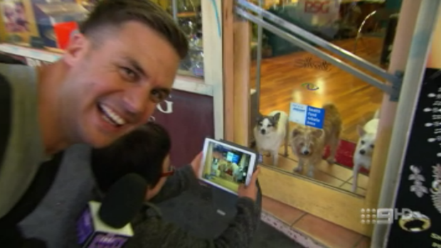 Beau Ryan grins after asking a woman if she was planning to eat one of her dogs.