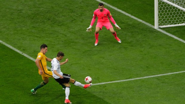 Defensive frailty: Leon Goretzka scores Germany's third goal.