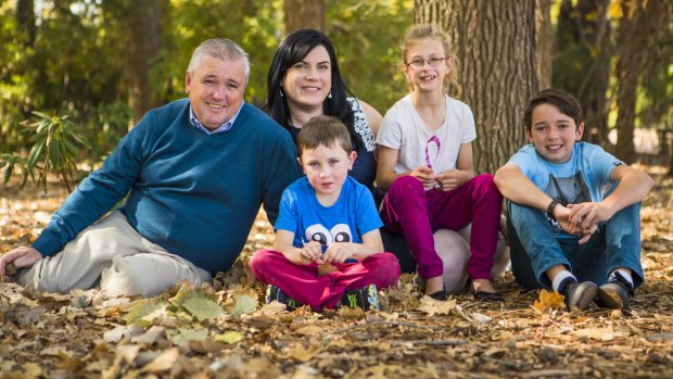 ACT Barnardos Mother of the Year winner Chauntell McNamara with her family, (from left) husband Andrew, Chauntell, Cooper, 6, Annabella, 8, and Brodie, 13.
