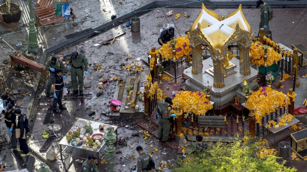The site of the deadly blast at the Erawan Shrine in central Bangkok on Tuesday.