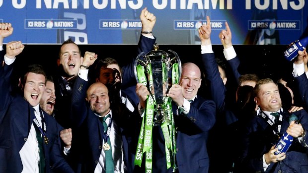 Celebration time: Ireland's Paul O'Connell lifts the Six Nations trophy.