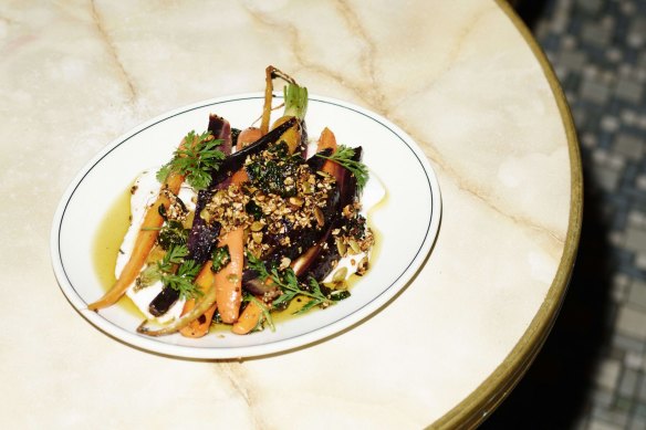 Heirloom carrots with smoked honey and coconut yoghurt.