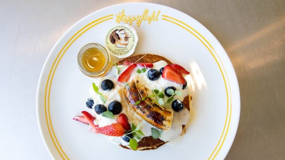 Pancakes at Happyfield cafe in Haberfield.