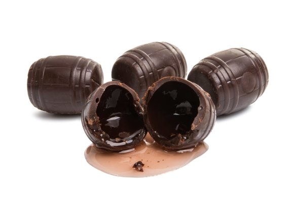 A block of liqueur chocolate contains about eight millilitres of booze.