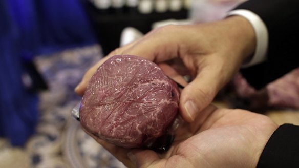 It's not really his meat: Donald Trump-branded steak is shown prior to a news conference this week.
