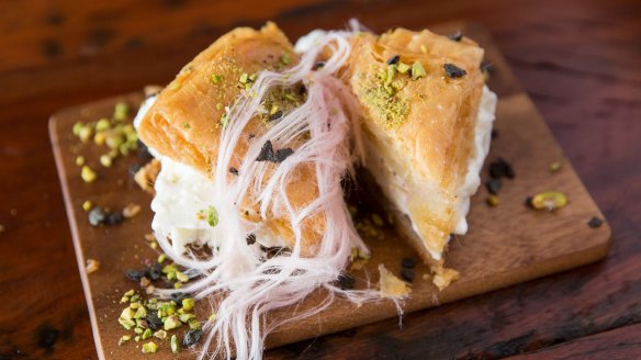 Ice-cream sandwiched between baklava.