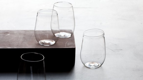 Pair of vino rosso glasses by Malfatti, $US70, malfattiglass.bigcartel.com.