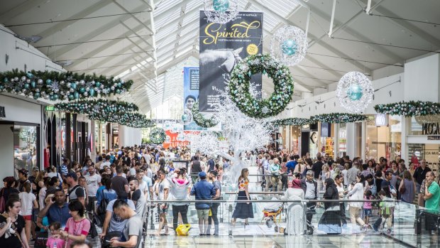 Shoppers flock to the Canberra Centre for Boxing Day sales.