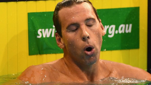 Not to be: Grant Hackett reacts after finishing seventh in the 200m freestyle semi-final and failing to qualify for the Rio Olympics.