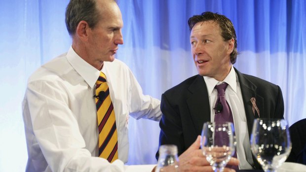 In friendlier times: Bennett and Bellamy at the 2006 grand final breakfast.
