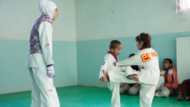 Afghan children learn taekwondo at Hope House, a children's refuge run by the charity Mahboba's Promise in Kabul.