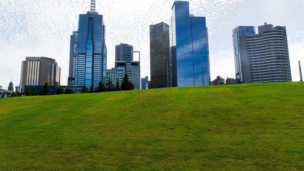 Birrarung Marr's grassed slope of "metropolitan significance", according to consultants for the state government. It would be overshadowed in winter by the tower. 