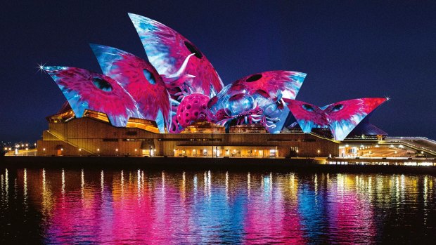 An artist's impression of Ash Bolland's <i>Audio Creatures</I> that will light up the Sydney Opera House sails.