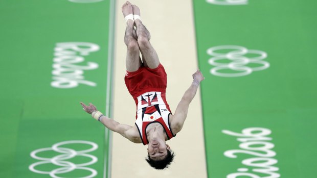 Japanese gymnast Kohei Uchimura trains on the vault on Wednesday in Rio de Janeiro, Brazil.