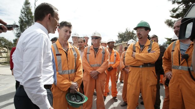 Tony Abbott meeting Penrice workers last September.