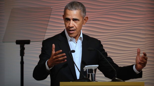 Barack Obama speaks at a leadership summit in New Delhi.