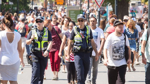 Police on patrol during Moomba on Sunday.