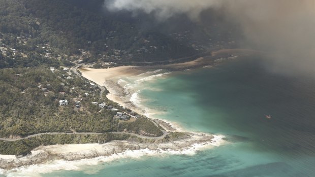 Clouds over Wye River and Separation Creek by the Great Ocean Road. Beach towns in the region swell in population with holidaymakers over summer.