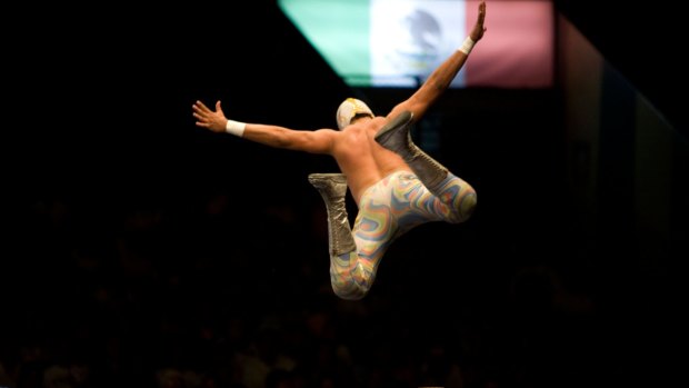 Pity the dude he'll land on ... a lucha libre wrestler at Arena Mexico.