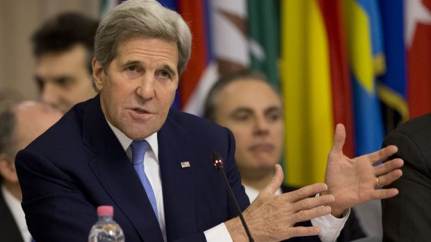 Military edge needed: United States Secretary of State John Kerry delivers his speech in Rome. 