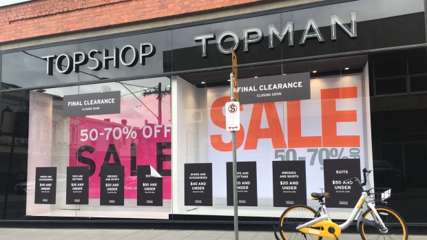 The Topshop store on Chapel Street, South Yarra, which is due to close. 