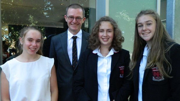 Rose Weller, science teacher Colin Price, Emma Johnson and Gabby Jarvis, all of Daramalan College, were finalists in the BHP Billiton Science and Engineering Awards.