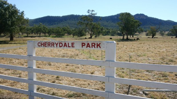  The farm gate at Cherrydale Park, the Obeid family property, with Mount Penny in the background.