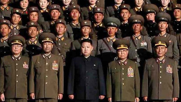Kim Jong-un with North Korean army generals before he took over as Korean leader.