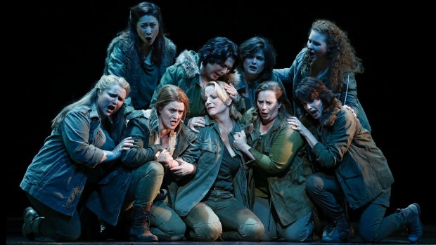 Lise Lindstron as Brunnhilde (centre front) with the rest of the Valkyries.