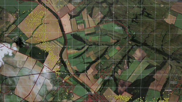 One of the maps indicating the debris from MH17 over the crash site in eastern Ukraine, being used by the Joint Investigation Team (JIT). 