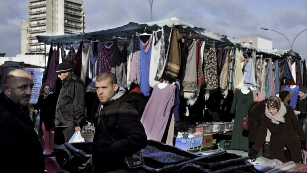 A street market near the Cite des Bosquets, a housing complex largely populated by Muslims in Clichy-sous-Bois, an impoverished suburb of Paris.