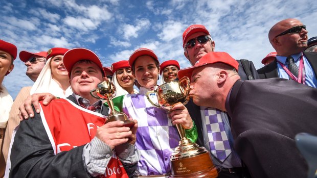 Jockey Michelle Payne's historic win at the Melbourne Cup last year.