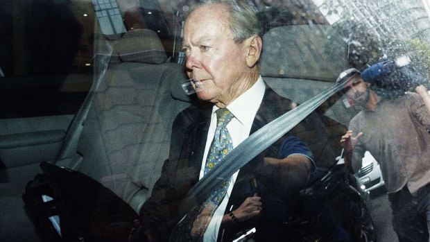 Former Knox headmaster Ian Paterson leaves the royal commission after giving evidence on his failure to protect the boys in his care.