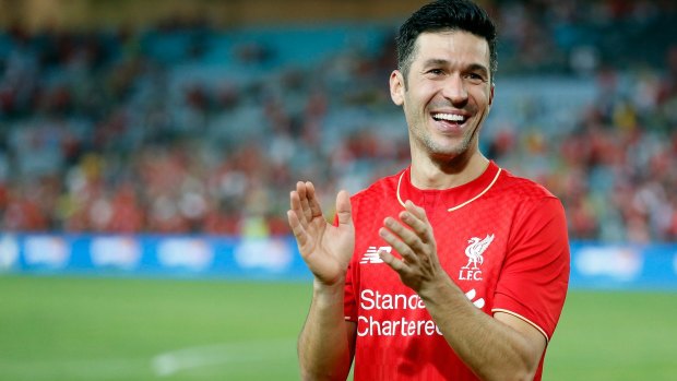 Out of retirement: Luis Garcia celebrates after turning out for the Liverpool FC Legends clash with the Australian Legends in Sydney.