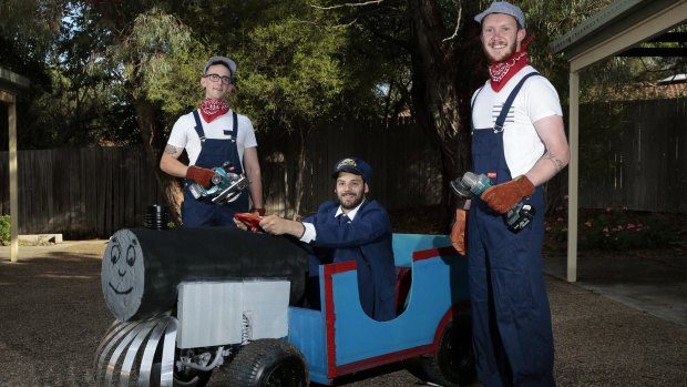 Thomas the billy cart: (from left) Aaron Dixon of Braddon, Dimitri Markakis of Belconnen and Mitchell Searle of Belconnen with their two-seater Billy Cart that they built over two months from a quad bike chassis.