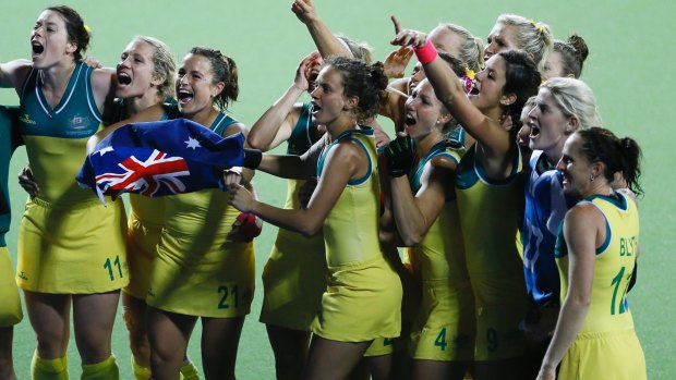 The moment: Australia celebrate after beating England to win gold at the 2014 Commonwealth Games in Glasgow.